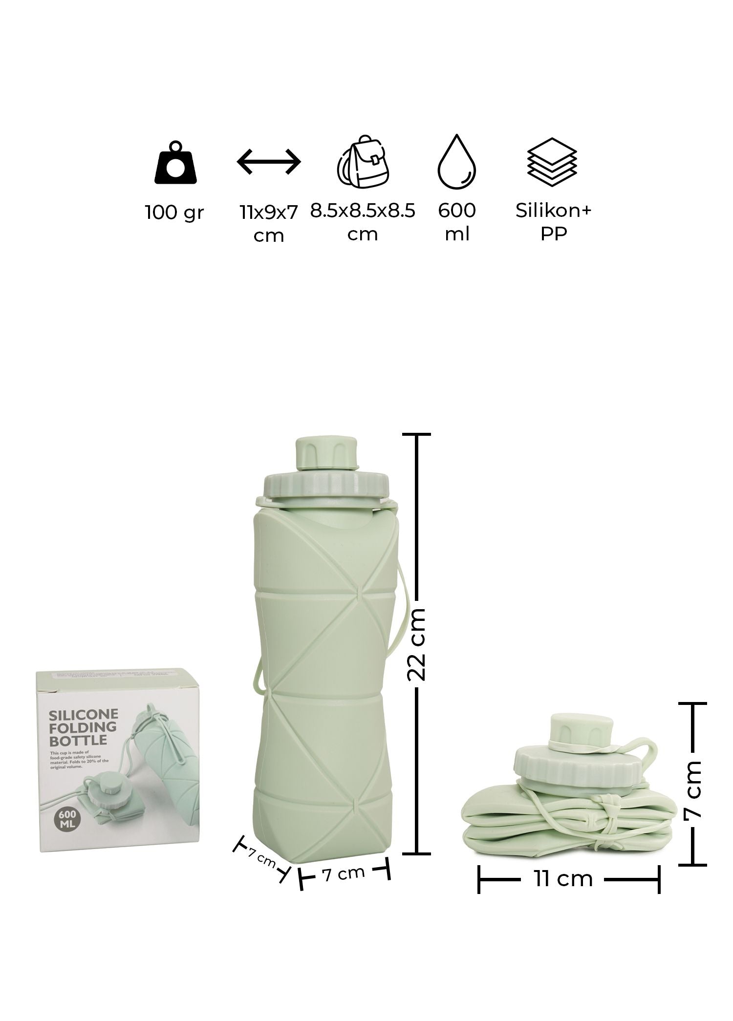 Urban Badger Laguz Collapsible Water Bottle, Silicone, Reusable, Portable, Foldable Water Bottle