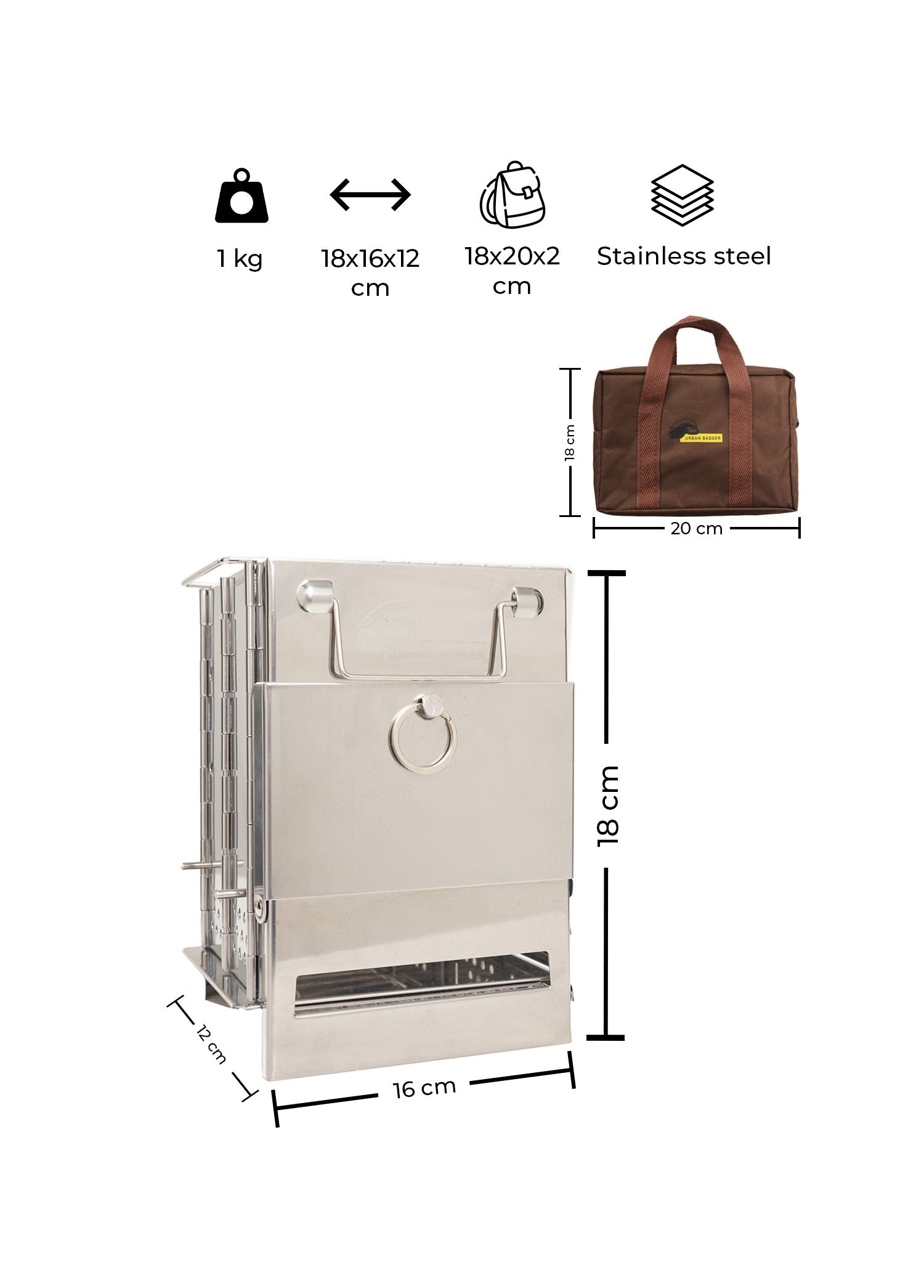 Urban Badger Muspel Stainless Steel Hinged Fire Box, Foldable, Portable Grill, Camping Grill, Outdoor Grill