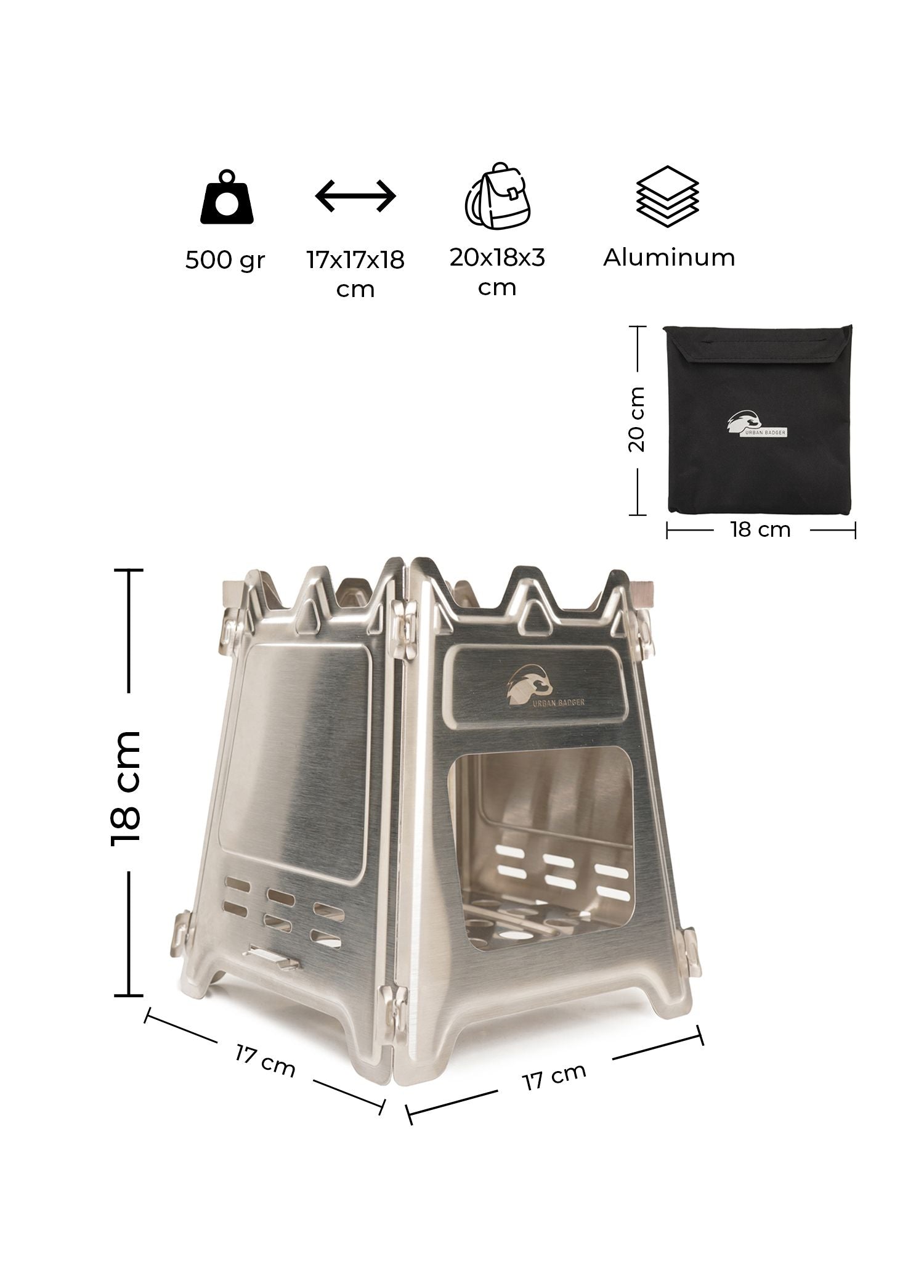 Urban Badger Ares Stainless Inox Fire Box, With Bag, Durable Camping Gear, Camping Accessories, Outdoor Sports, Nature Sports, Hiking