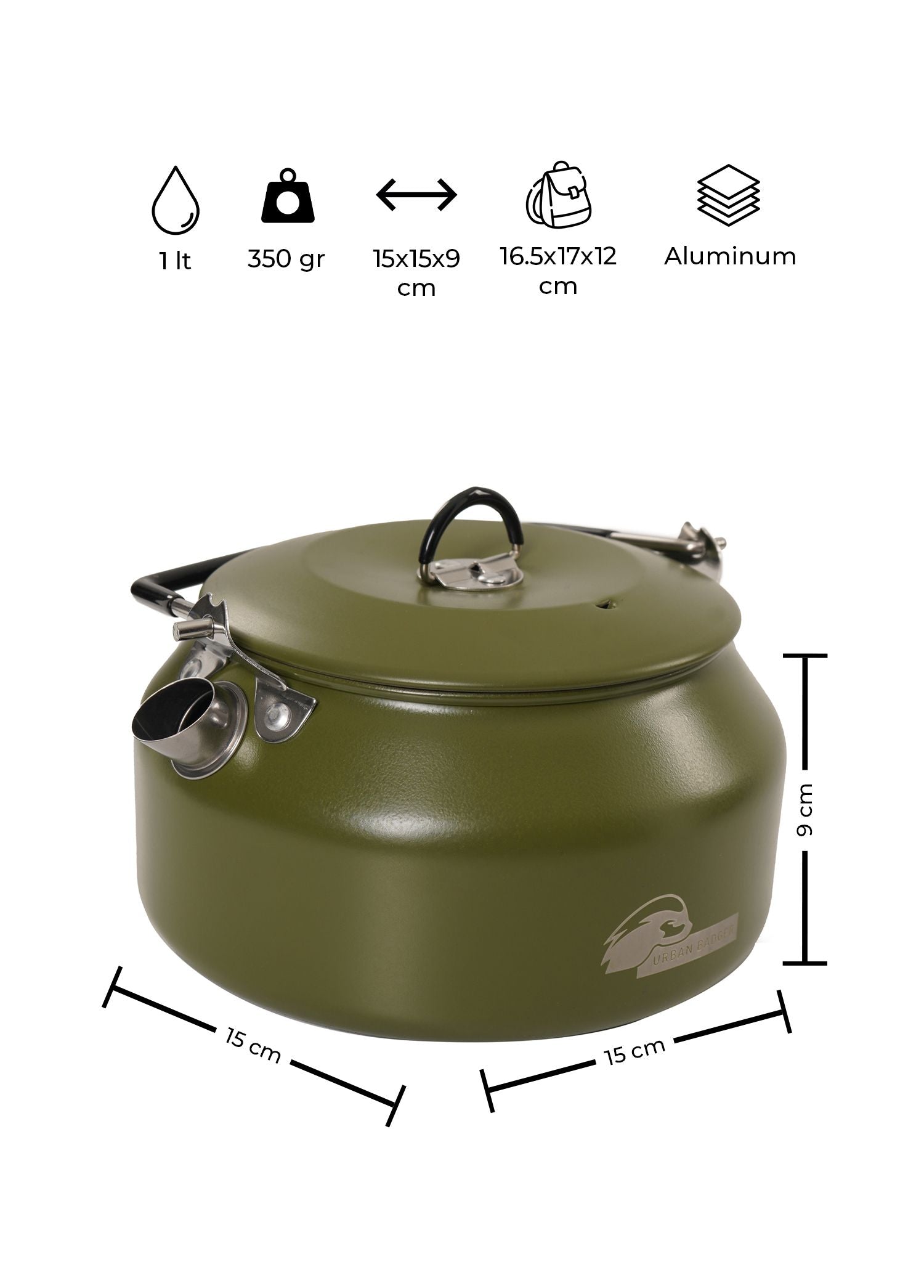 Urban Badger Green Balbal 1 Lt Colored Camping Teapot Green, Lightweight Aluminum Food Grade Teapot