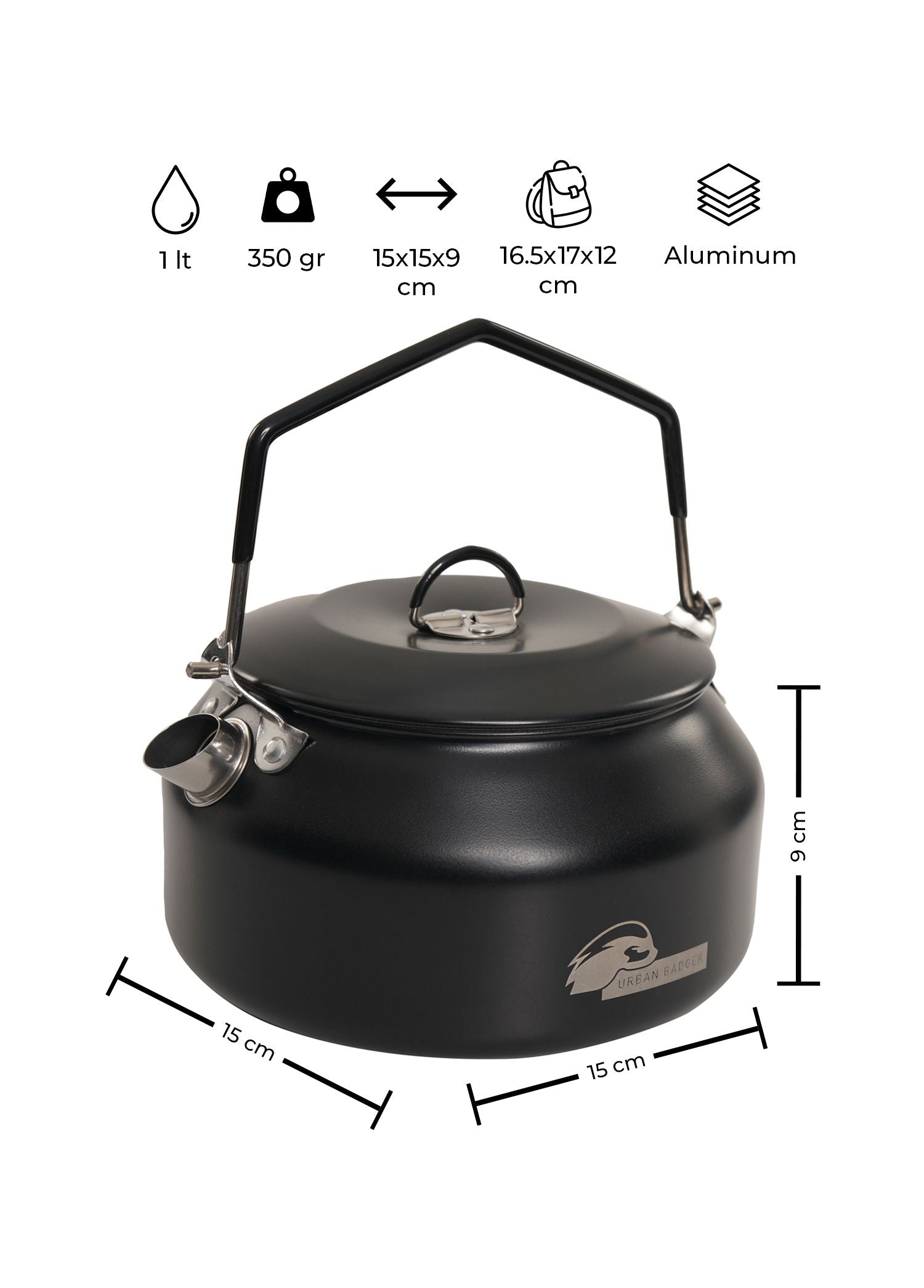 Urban Badger Black Balbal 1 Lt Colored Camping Teapot, Lightweight Aluminum Food Grade Teapot