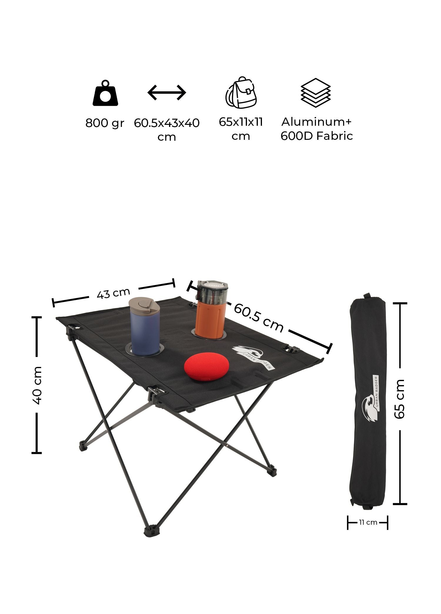 Urban Badger Embla Fabric Collapsible Table, Durable Camping Gear, Camping Accessories, Outdoor Sports